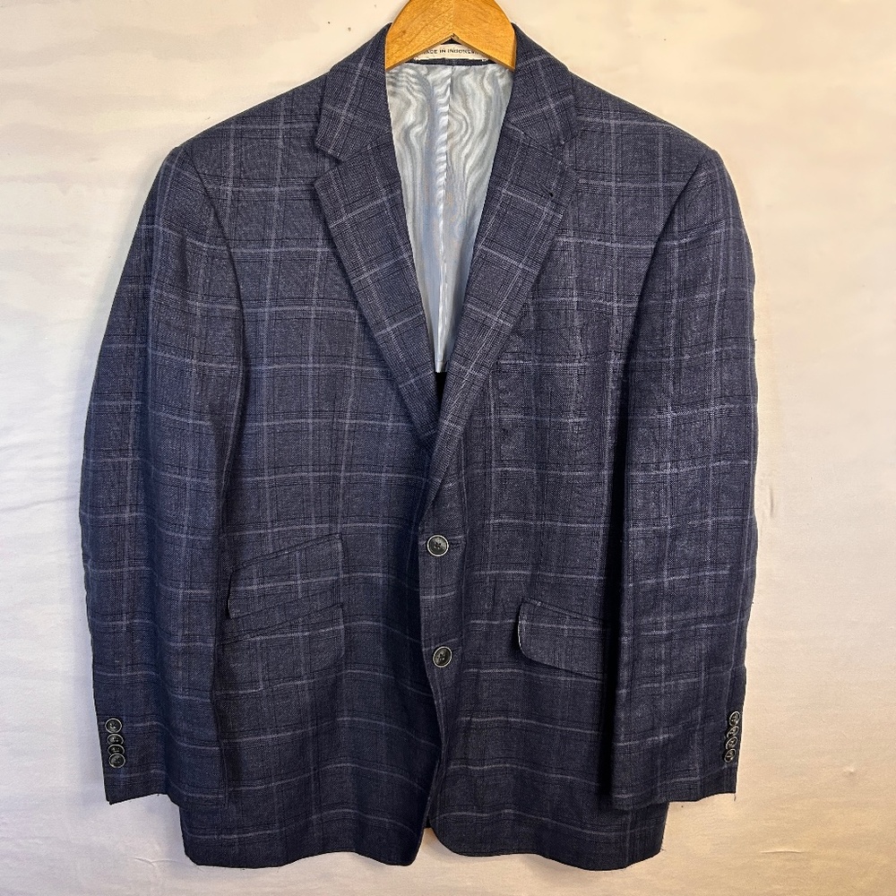 Joseph Abboud Heritage Blazer 42S Navy Windowpane Linen Wool Reda Sport‎ Coat